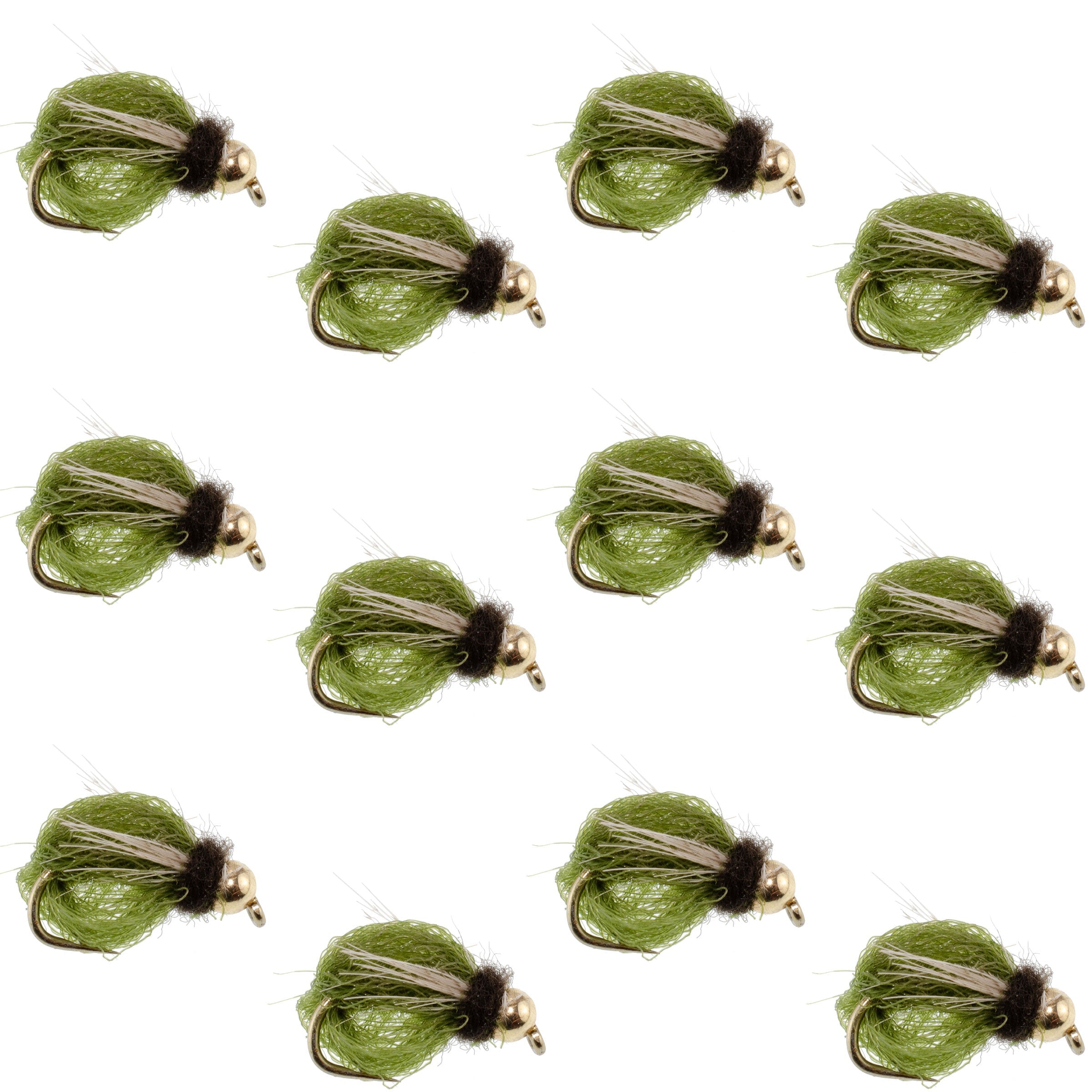 Bead Head LaFontaine Olive Deep Sparkle Caddis Pupa - 1 Dozen Flies Hook Size 14