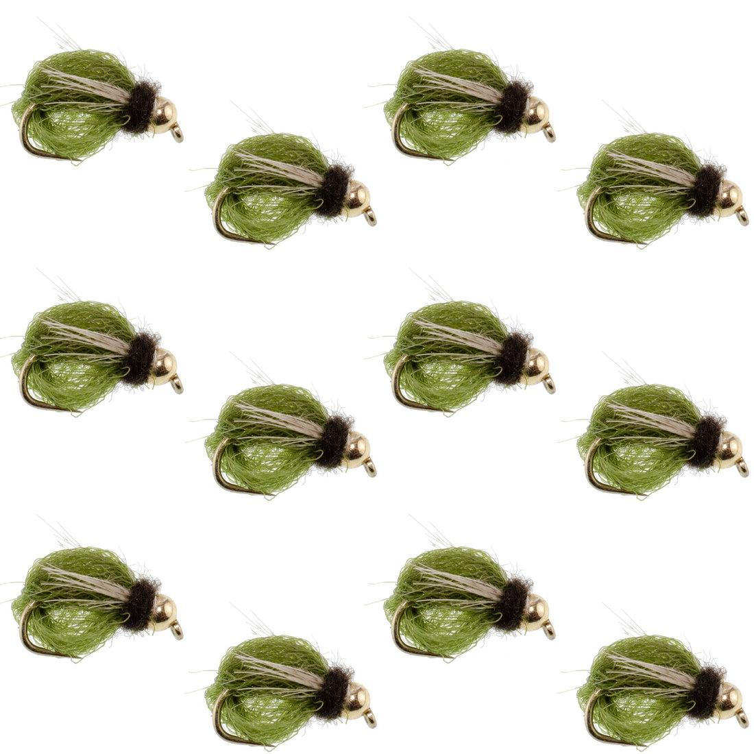 Bead Head LaFontaine Olive Deep Sparkle Caddis Pupa - 1 Dozen Flies Hook Size 14