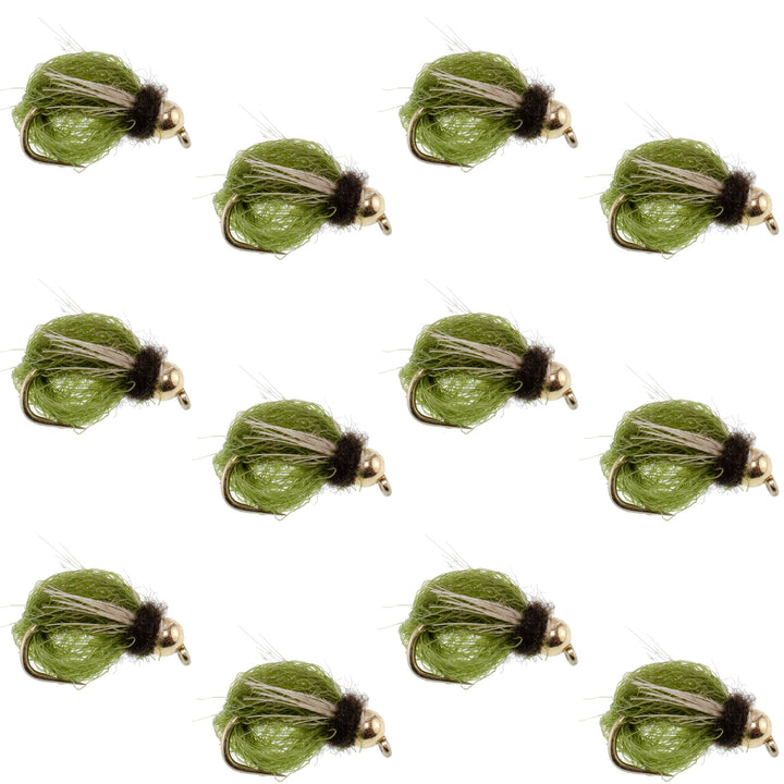 Bead Head LaFontaine Olive Deep Sparkle Caddis Pupa - 1 Dozen Flies Hook Size 14