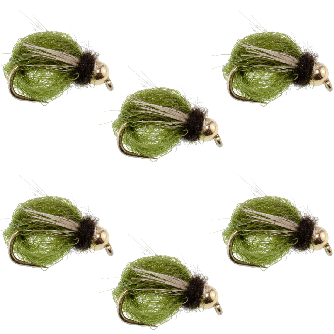 Bead Head LaFontaine Olive Deep Sparkle Caddis Pupa - 6 Flies Hook Size 14