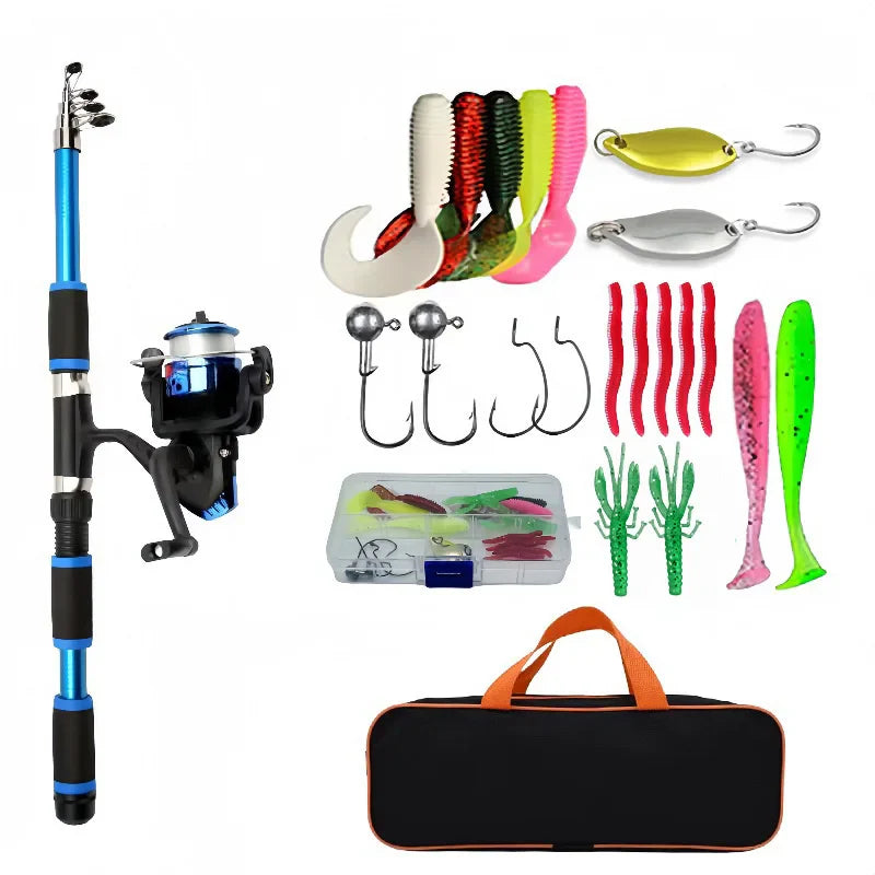Telescopic Fishing Rod and Spinning Reel Travel Set