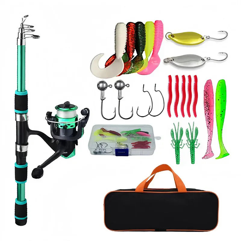 Telescopic Fishing Rod and Spinning Reel Travel Set